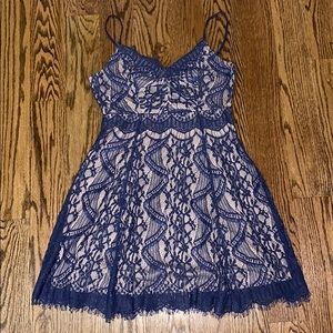 Blue Lace Dress with Tan slip